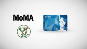 IDNYC card surrounded by logos of participating museums