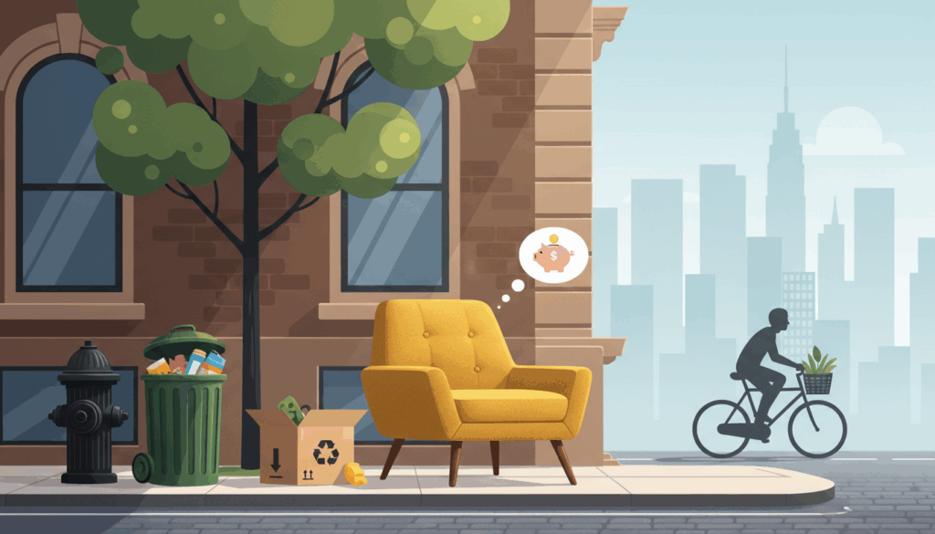 Vintage armchair left on NYC sidewalk for stooping