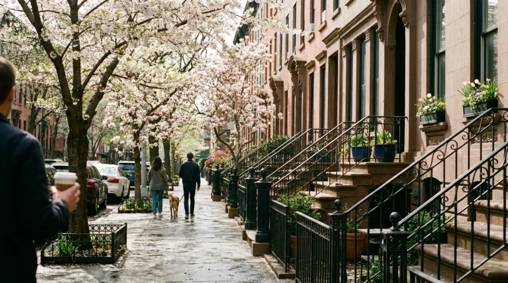 Brooklyn brownstone street editorial — NYC residential neighborhood photography