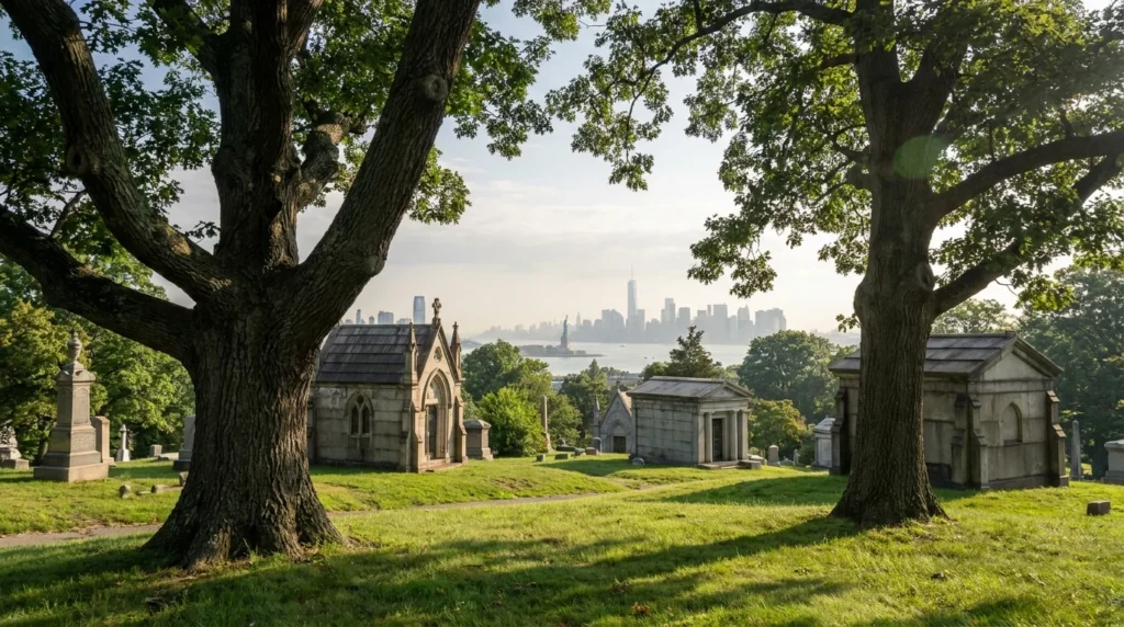 Brooklyn Green-Wood Cemetery walking route - Victorian hilltop view editorial