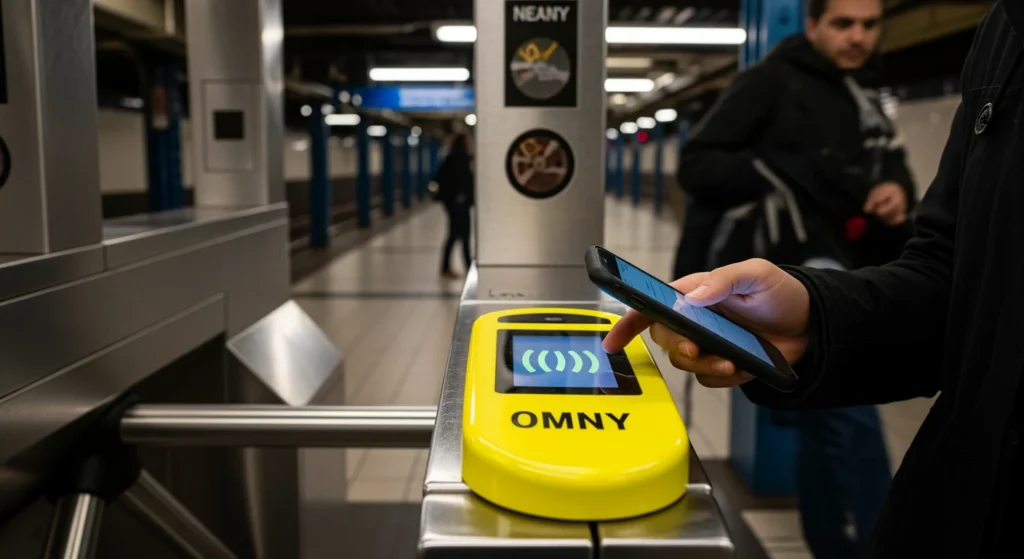 MTA OMNY tap reader at NYC subway turnstile for contactless payment 2026