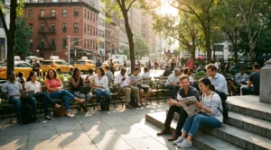 New Yorkers public plaza community afternoon