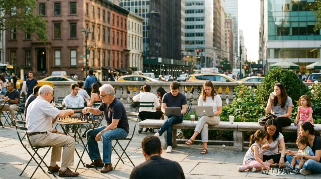 NYC residents public plaza community gathering