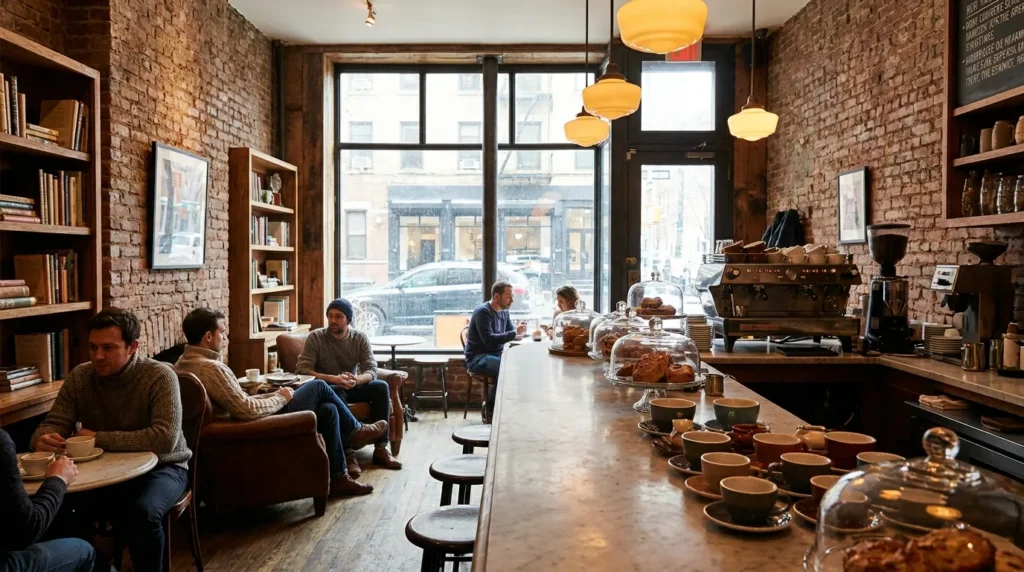 NYC café interior cozy neighborhood spot