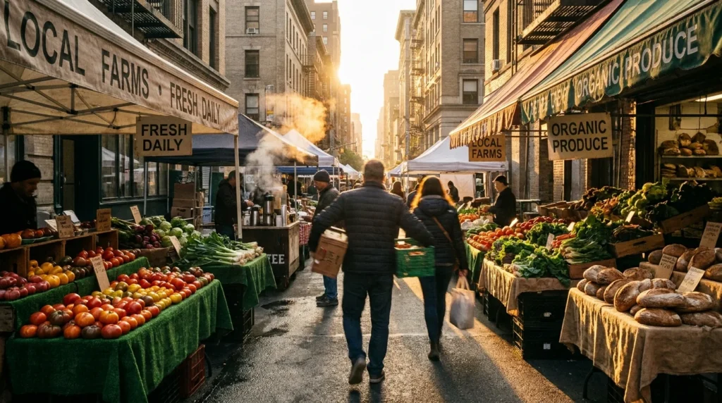NYC food market and dining editorial — New York neighborhood food scene