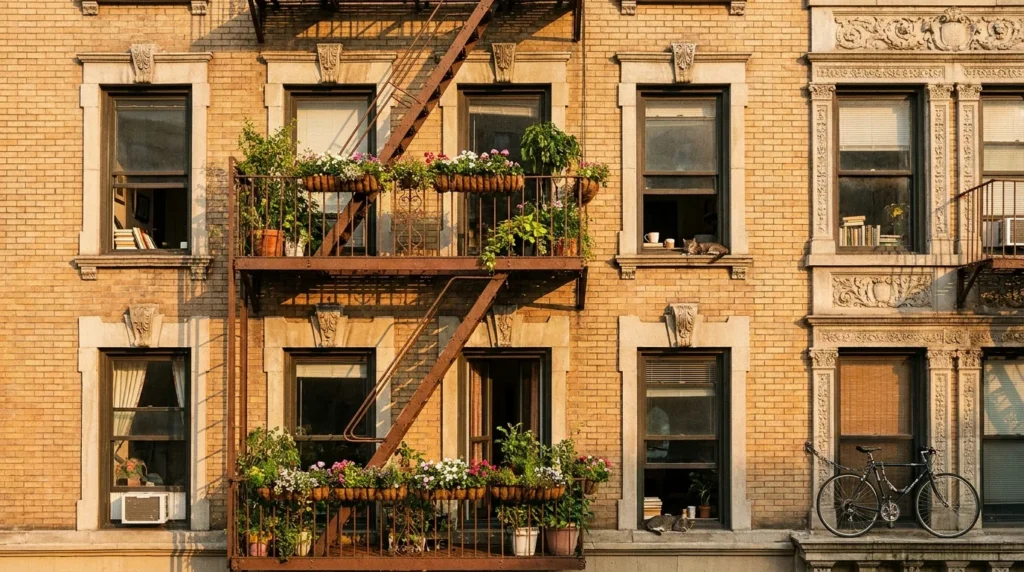 NYC housing and residential apartment editorial — pre-war building facade