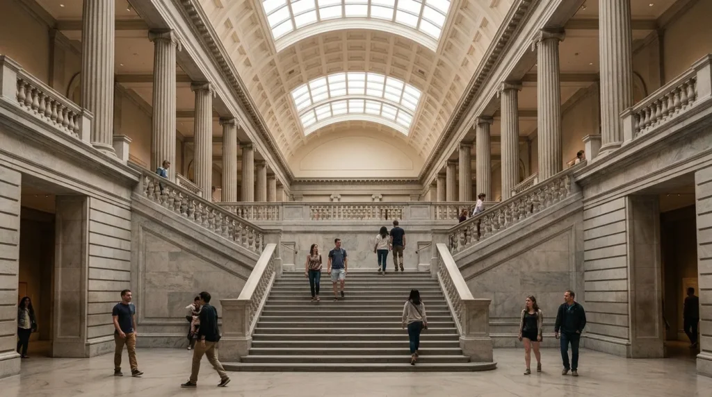 NYC museum staircase skylight visitors