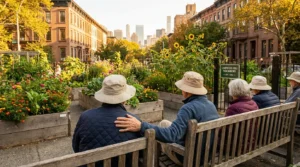NYC senior community life editorial — community garden and park photography