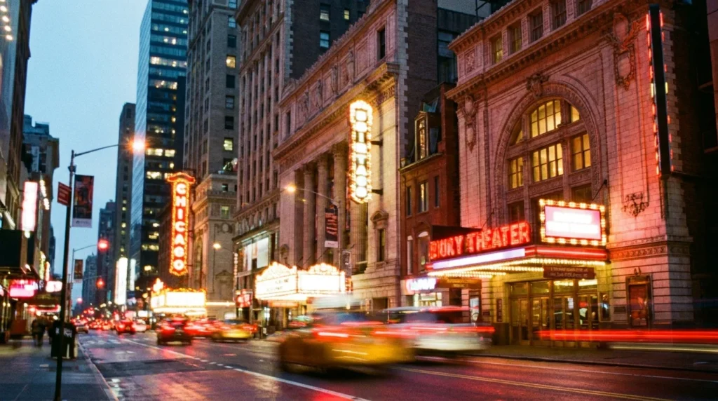 NYC theater and arts nightlife editorial — Broadway theater district photography