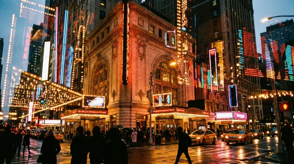 NYC theater and arts nightlife editorial — Broadway theater district photography