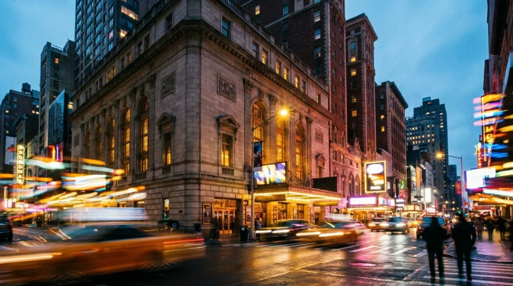 NYC theater and arts nightlife editorial — Broadway theater district photography