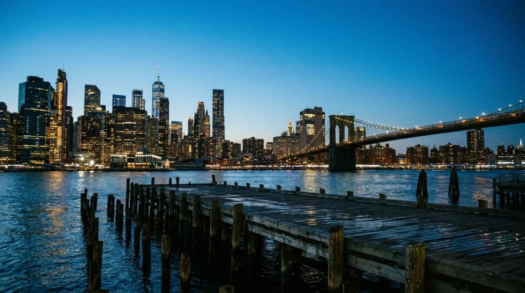 NYC waterfront East River editorial — Manhattan skyline from the water