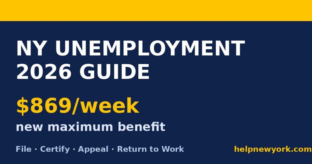 NY unemployment 2026 guide: new $869 weekly maximum benefit. File, certify, appeal, return to work.